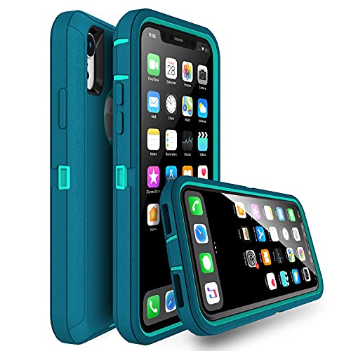 MXX Compatible with iPhone Xr Case, 3-Layer Super Protective Full Heavy Duty Body Tough Rugged Bumper Cover, Shock & Dust Proof, Designed for Apple Xr Phone Case 6.1" Turquoise - color: Turquoise