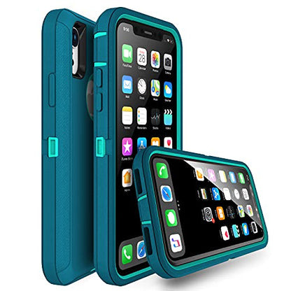 MXX Compatible with iPhone Xr Case, 3-Layer Super Protective Full Heavy Duty Body Tough Rugged Bumper Cover, Shock & Dust Proof, Designed for Apple Xr Phone Case 6.1" Turquoise - color: Turquoise