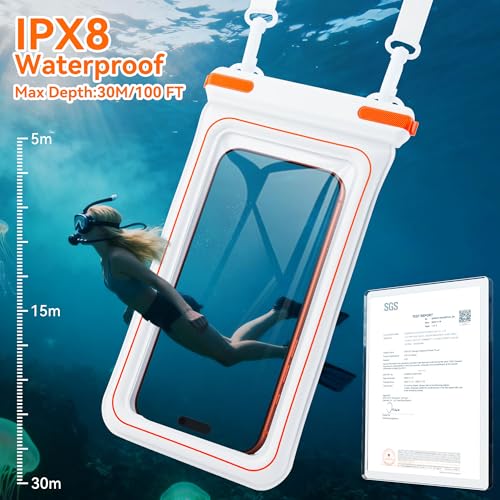 Waterproof Phone Pouch, IPX8 Floating Case up to 7.1" | Touchscreen TPU Window, 4-Chamber Airbag, Lanyard, for iPhone 17/16/15/14Pro Max, Samsung S24/25 Ultra, Beach, Cruise & Kayak - color: WHITE 1PACK