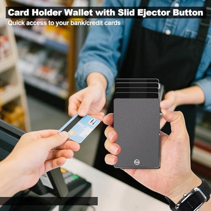 Magnetic Phone Wallet with Adjustable Stand,Pop up Phone Card Holder Quick Access to Bank/Credit Cards, 3.93 * 2.96 * 0.31 Inches Compact Metal Case with RFID Blocking Protection (Space Grey) - color: Space Grey
