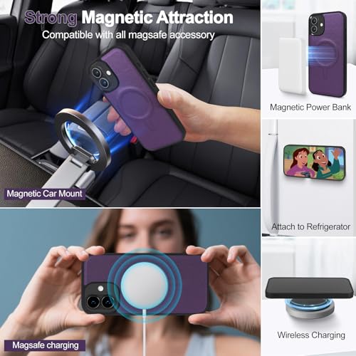 Magnetic Case for iPhone 16 Pro Max Wallet Compatible with Magsafe RFID Blocking Card Holder Detachable Phone Cover Kickstand Snap Strap Zipper Pocket PU Leather 6.9 inch 2024 (Purple) - color: Purple, size: iPhone 16 Pro Max