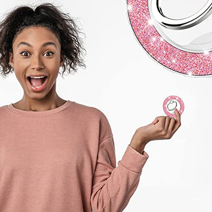 Magnetic Phone Ring Holder for magsafe, Glitter Magnetic Grip Compatible with iPhone 17 16 15 14 13 12 Pro max,Pro,Plus,Mini,Pixel 10 Series Mag Safe Accessories,Adjustable Kickstand,Pink - color: Glitter Pink