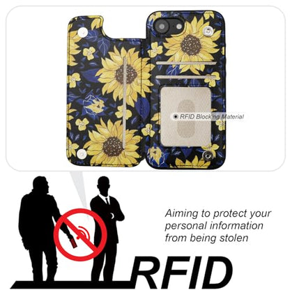 HAOPINSH for iPhone 17e 16e Wallet Case with Card Holder, Blooming Sunflowers Pattern Back Flip Folio PU Leather Kickstand Card Slots Case for Women Girls, Double Magnetic Clasp Shockproof Cover 6.1" - color: Blooming Sunflowers