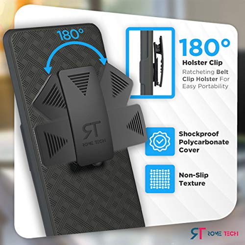 Designed for Samsung Galaxy A20 Case with Belt Clip Holster | Rugged Holster & Protective Phone Case Combo with Anti-Slip Texture - Black