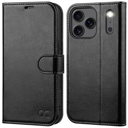 OCASE Compatible with iPhone 17 Pro Wallet Case, PU Leather Flip Folio Case with Card Holders RFID Blocking Kickstand [Shockproof TPU Inner Shell] Phone Cover 6.3 Inch 2025, Black - color: Black