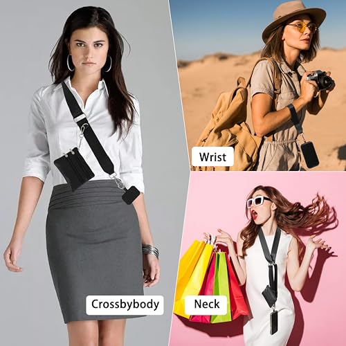 Clip and Go Phone Strap with Zippered Pouch,Phone Strap with Cellphone Chain Accessories - color: Black