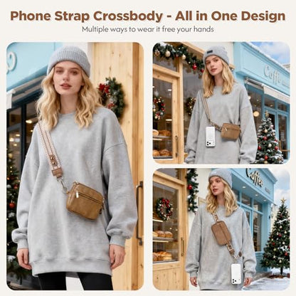 Tiostep Clip and Go Strap for Phone with Wallet Crossbody Phone Lanyard Adjustable and Anti-Theft Leather Purse with RFID Zipper Pouch for Travel Daily Life. Brown Medium - color: Brown
