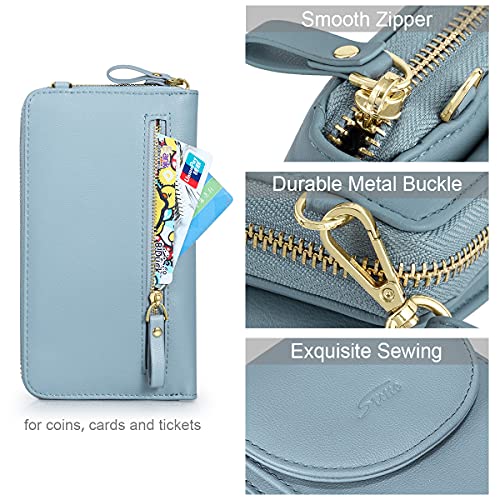 S-ZONE Small Crossbody Bags for Women Phone Purse RFID Blocking Wallet | Card Slots, Vegan Leather, Anti-theft, Multi Pockets, Detachable Adjustable Strap, Travel Eveyday Outing - color: Light Blue
