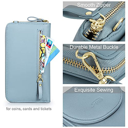 S-ZONE Small Crossbody Bags for Women Phone Purse RFID Blocking Wallet | Card Slots, Vegan Leather, Anti-theft, Multi Pockets, Detachable Adjustable Strap, Travel Eveyday Outing - color: Light Blue