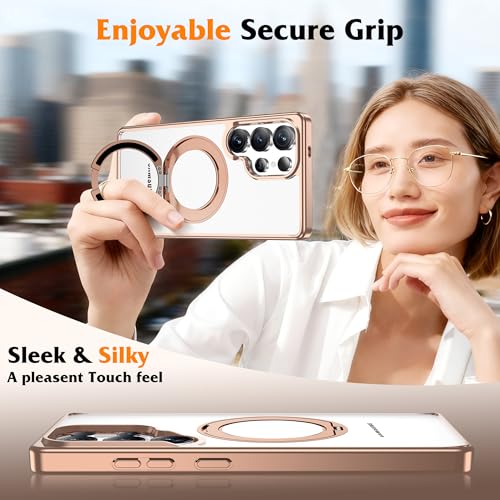 Compatible with Clear Samsung Galaxy S25 Ultra Case with 360° Invisible Magnetic Ring Stand [Compatible with Mag-Safe] Shockproof Plating Phone Case for S25 Ultra 6.9",Desert Gold - color: Desert Gold, size: Samsung Galaxy S25 Ultra