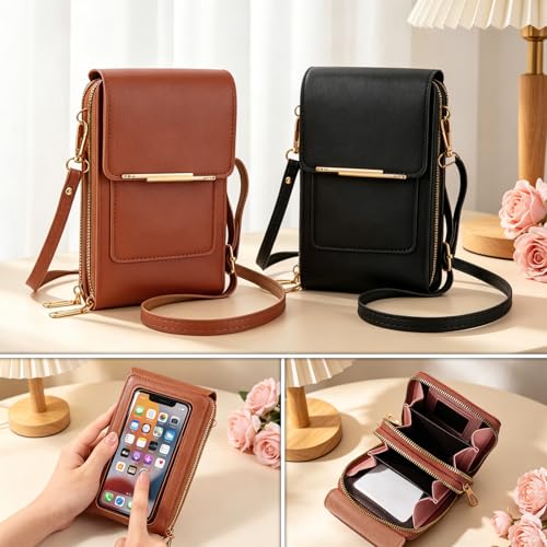 Touchscreen Phone Crossbody Bag,Touch Screen Crossbody Phone Purse,Touchscreen Crossbody Phone Wallet,Compact and Portable - color: Red