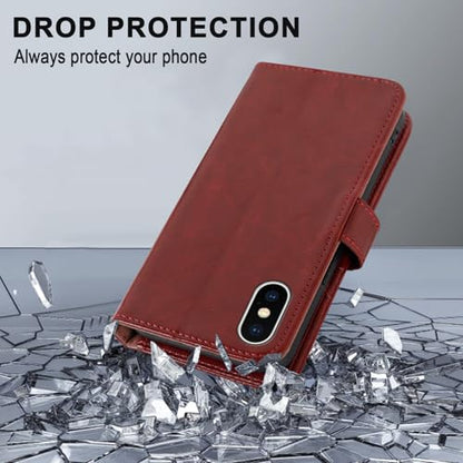MONASAY Wallet Case for iPhone X/Xs with 3 Card Holders - Burgundy | Kickstand,RFID Blocking,6.6 feet of shock absorption,PU Leather,Strong Magnetic Closure,Fits 5.8 inch ONLY,screen Protector - color: Burgundy