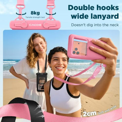 CACOE Floatable Waterproof Phone Pouch 2 Pack Up to 9.0", Black+Pink | Floatable, IPX8 Waterproof Phone Case,Adjustable Lanyard,Dry Bags for Beach/Cruise/Travel/Camping/Kayak/Vacation Essentials - color: Black+Pink#1, size: Up to 9.0"-Floatable