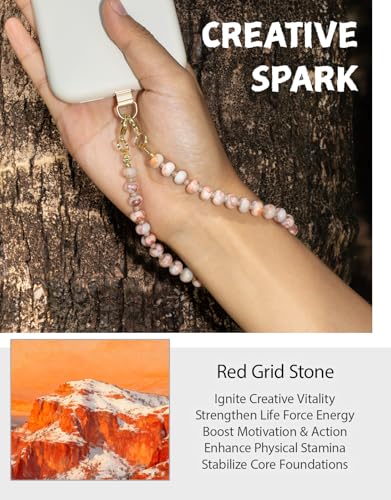 CH.yishi Beaded Phone Charm Wrist Strap with Tether Tab,Camera Lanyard - color: Red Grid Stone