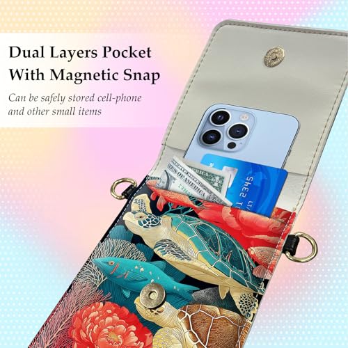 Small Crossbody Bags for Women Touchscreen Cell Phone Bag Cross Body Purses with adjustable Strap,Gifts For Teenage Girls - color: Vibrant Sea Turtle Ocean Art