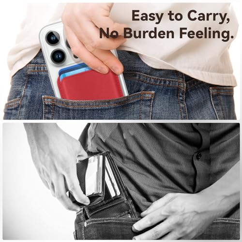 Magnetic Wallet Cell Phone Card Holder for Phone Case with Mag-Safe - color: Red, size: 1 Pack