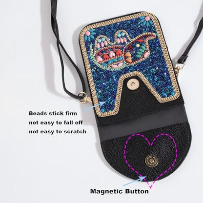 Women's Mobile Phone Bag, Cellphone Pouch, Retro Beads Shoulder Bag, Handcrafted Embellished Clutch Purse, Beaded Design - color: 10b