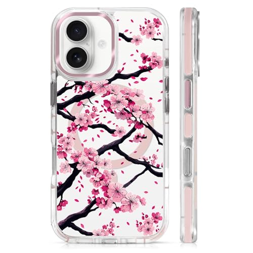 VisEnt Clear Case for iPhone 17, Magnetic Phone Case, Transparent Slim Cover, Military Grade Protection, Shockproof, Anti-Yellowing, Scratch Resistant, Pink Sakura Floral - color: Pink Sakura Floral, size: Iphone 17