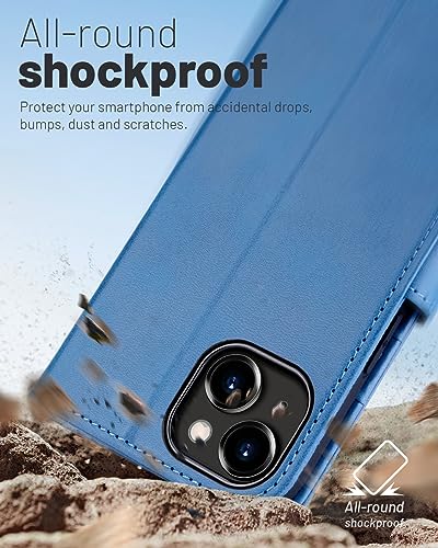 OCASE Compatible with iPhone 15 Wallet Case, PU Leather Flip Folio Case with Card Holders RFID Blocking Kickstand [Shockproof TPU Inner Shell] Phone Cover 6.1 Inch 2023, Light Blue - color: Light Blue