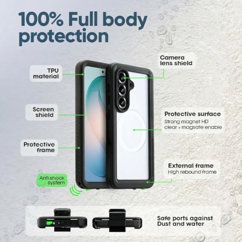 MOTIVE Waterproof Case with Belt Clip Samsung Galaxy s26, Magnetic | 6.3" | Built-in screen protector, Full protection, compatible with MagSafe, 360° holster - size: s26
