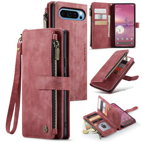 Google Pixel 10 Pro XL 5G Wallet Case with Card Holder,Red - color: Red, size: Pixel 10 Pro XL 6.8 Inch