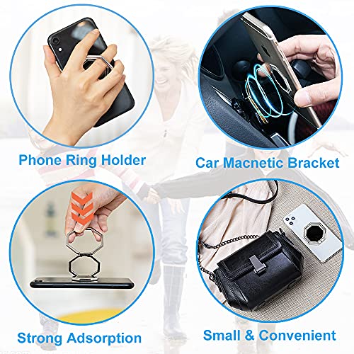 Cellphone Ring Holder Finger Kickstand, Foldable 360° Rotation Cell Phone Stand for Desk, Magnetic Car Mount, Metal Multi-Angle for Phone Back Grip Compatible with iPhone, iPad (Silver) - color: Silver