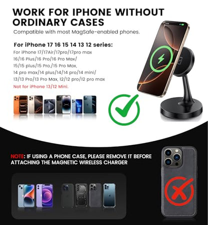 Magnetic Wireless Charger iPhone Stand 15W Fast Mag-Safe Charger for iPhone 17/17 Pro/17 Air/17 Pro Max 16/15/14/13/12 Series Apple Magnet Wireless Charging Station/Pad for AirPods - color: 1Pack Black