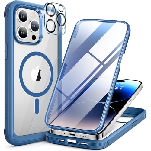 Miracase Magnetic for iPhone 14 Pro Max Case 6.7 inch, (Compatible with MagSafe) Upgrade Full-Body Clear Phone Bumper Case with Built-in 9H Tempered Glass Screen Protector, Magnetic Capri Blue - color: Magnetic Blue, size: iPhone 14 Pro Max