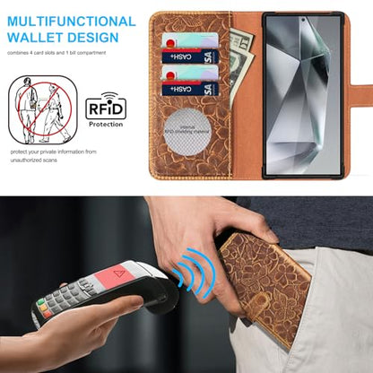Genuine Leather Wallet Case for Samsung Galaxy S26+, Brown | 2-in-1 Magnetic Detachable, Flip Folio Cover, Card Slots, RFID Blocking, Shockproof Protection - color: Brown, size: S26+ - 6.7''