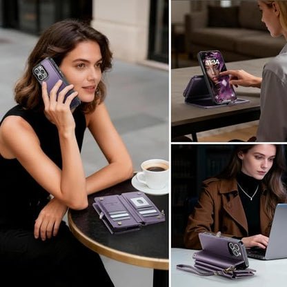 Strapurs for iPhone 15 Pro Magnetic Detachable Wallet Phone Case, Purple - color: (Detachable with Magsafe)-Purple, size: iPhone 15 Pro - 6.1"