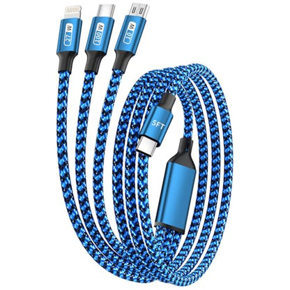 100W USB C Multi Charging Cable 3 in 1 Fast USB C Cable with E-Mark Chip - color: Blue&Black, size: 4FT 1Pack