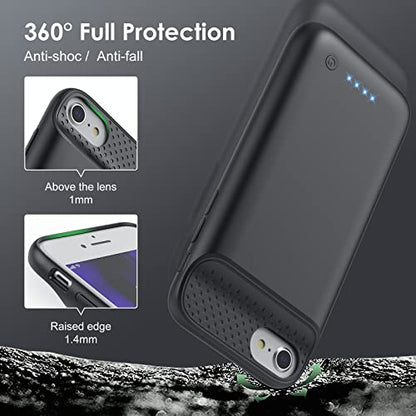 Pxwaxpy Battery Case for iPhone 6/6s/7/8/SE(2022/2020)(6.1 Inch), Upgraded Ultra-Slim 7000mAh Portable Extended Battery Pack for iPhone 8, iPhone 7, iPhone 6/6s, iPhone SE Charging Case (Black)