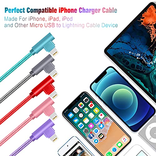 SHUSEL for iPhone Charger Cable USB to Lightning Cable 5Pack 90 Degree 6FT - size: 5colors 6FT