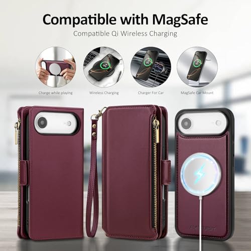 Antsturdy Compatible with MagSafe iPhone 17 Air Wallet Case,Wine Red - color: (Detachable with Magsafe)-Wine Red