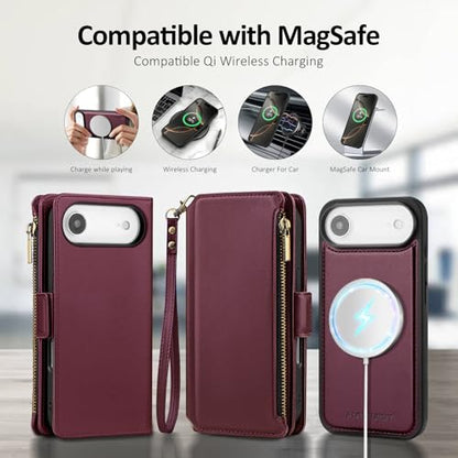 Antsturdy Compatible with MagSafe iPhone 17 Air Wallet Case,Wine Red - color: (Detachable with Magsafe)-Wine Red