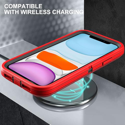 YKHJKLEC for iPhone 11 Case, Military Grade 3 in 1 Heavy Duty Shockproof/Drop Proof/Dust Proof Case with 2Pcs Tempered Glass Screen Protector (Red/Black) - color: Red/Black