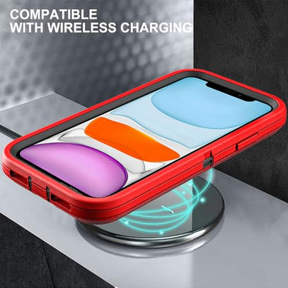 YKHJKLEC for iPhone 11 Case, Military Grade 3 in 1 Heavy Duty Shockproof/Drop Proof/Dust Proof Case with 2Pcs Tempered Glass Screen Protector (Red/Black) - color: Red/Black