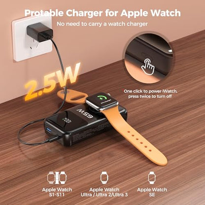 PANDUK 65W Power Bank, 20000mAh Laptop Portable Charger for Apple Watch