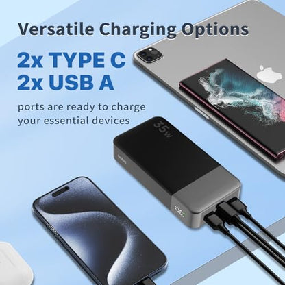 NOBIS Portable Charger 35W 20000mAh Power Bank Fast Charging - color: Black