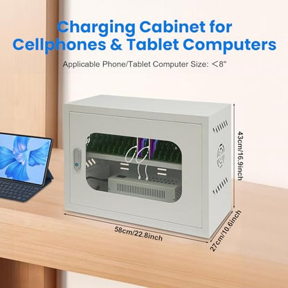 20-Device Charging Station, Charging Cabinet for Cellphones, Rechargeable Cellphone Locker Storage Charging Station, Locking and Charging Phone Storage Box with Cable Management - color: White-20 Slots