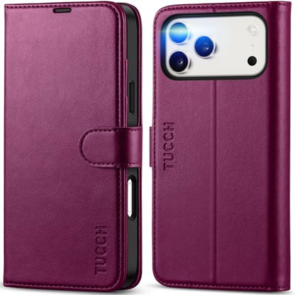 TUCCH Wallet Case for iPhone 17 Pro Max (6.9"), 4 Card Slots, Plum Purple | RFID Blocking, Viewing Stand, Shockproof TPU Shell, PU Leather, Magnetic Closure, Protective Folio Flip Cover - color: Plum Purple