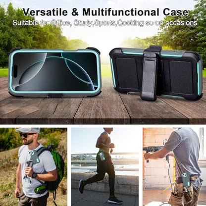 for iPhone 16 Pro Phone Case with Belt Clip 3 Layers of Sturdy | Holster Military Grade Shockproof ProProtective Cases Heavy Duty Phone Cases iPhone 16 Pro Case 6.3 Inch (Dark Green) - color: Dark Green