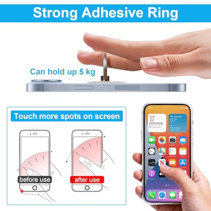 VOVIGGOL Transparent Phone Ring Holder Stand 2 Pcs, 360° Rotation Cell Phone Ring Holder Mobile Finger Kickstand Hand Phone Grip for iPhone, Clear Phone Ring for Phone Case (Round)
