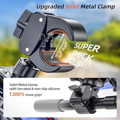 3rd Gen Shockproof Bike Phone Holder, Anti Vibration Motorcycle Phone Mount with Secure Lock, Universal Handlebar Mount for E-Bike, Electric Scooter, Bicycle, ATV, Fits 4.7-7 Inch Phones