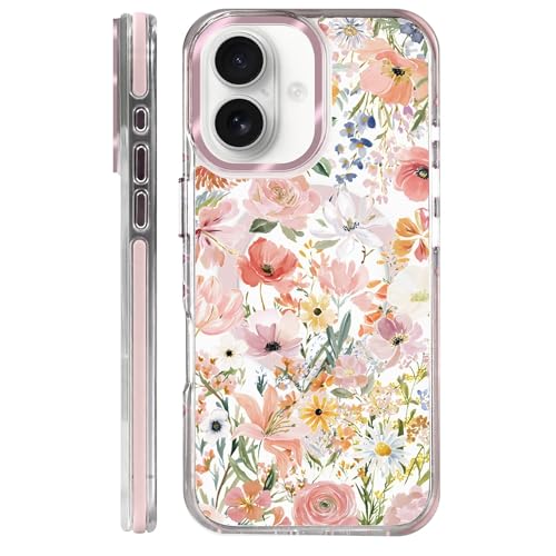 Clear Magnetic Case for iPhone 16, Slim Anti-Yellow Transparent Cover, Military Grade Protection, Phone Cases for iPhone 16, Spring Floral - color: A Spring Floral, size: Iphone 16