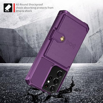 Wallet Case for Samsung Galaxy S21 Ultra, Compatible with Magnetic Car Mount, Heavy Duty Shockproof Rugged Soft TPU Back Leather Flip Credit Card Holder Cover 6.8 inch, Purple - color: Purple, size: Samsung Galaxy S21 Ultra
