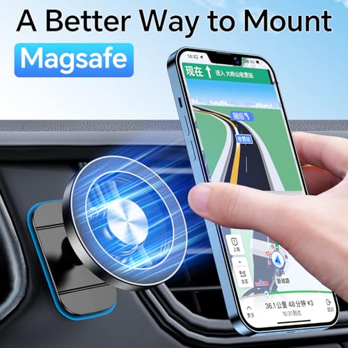 for iPhone Magsafe car Mount【20 Strong Magnets】Magnetic Phone Holder for Car Dashboard【360° Rotation】Hands Free Car Phone Holder Mount Dash Fit iPhone 15 14 13 12 Pro Max Plus MagSafe Car Accessories - color: Black