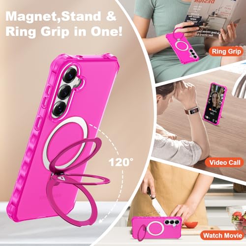 Compatible with Samsung Galaxy S26 Plus Case 6.7'' Cute Wavy Frame with Magnetic Stand [Compatible with Mag-Safe] Military-Grade Translucent Phone Case for S26 Plus, Hot Pink - color: Hot Pink, size: Samsung Galaxy S26 Plus