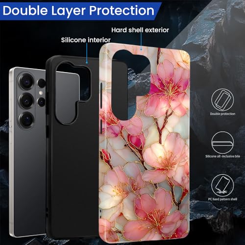 Compatible with Samsung Galaxy S26 Ultra Case,Glossy Case All-Round Protection Shockproof Anti-Scratches TPU Cover,Cases for Man Woman-Blossoms Pink Flower Stained Glass - color: Blossoms Pink Flower Stained Glass, size: Galaxy S26 Ultra