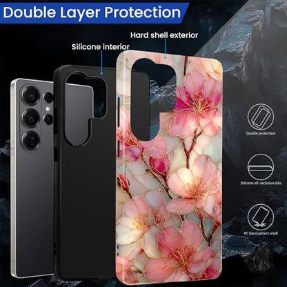Compatible with Samsung Galaxy S26 Ultra Case,Glossy Case All-Round Protection Shockproof Anti-Scratches TPU Cover,Cases for Man Woman-Blossoms Pink Flower Stained Glass - color: Blossoms Pink Flower Stained Glass, size: Galaxy S26 Ultra